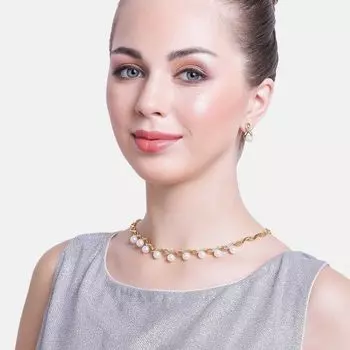 Estele Gold Plated Sparkling Pearl Drop Necklace Set for Women