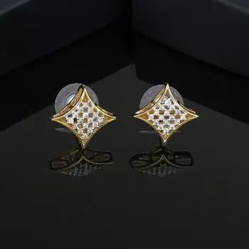 Estele Gold Plated Square Shaped White AD Stone Stud Earrings