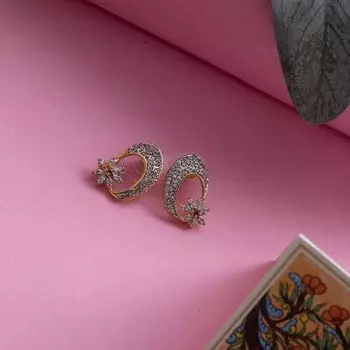 Estele Gold Plated Star and Moon American Diamond Earrings for Women