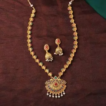 Estele Gold Plated Stunning Peacock Designer Necklace Set with Crystals for Women