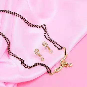 Estele Gold Plated Twine Braid Mangalsutra Necklace Set with Austrian Crystals for Women