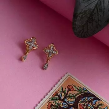 Estele Gold Plated Twirl American Diamond Stud Earrings for Women