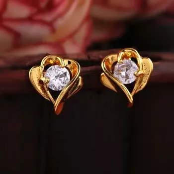 Estele Gold Plated valentine Purity Heart Stud Earrings with Austrian Crystal for Women