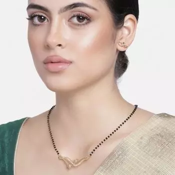 Estele Gold Plated Wave Textured Mangalsutra Necklace Set with Austrian Crystals for Women