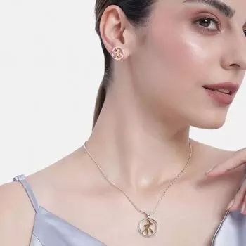 Estele Gold & Rhodium Plated Chinese Astrological "FIRE" Symbol Charm Pendant Set for Girls and Womens