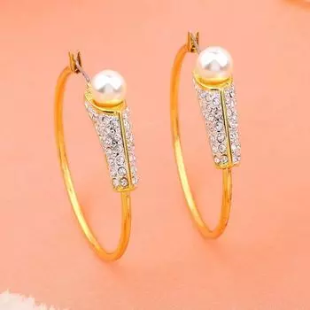 Estele Gold & Rhodium Plated Circular Hoop Earrings with Pearl & Crystals for Girls & Women