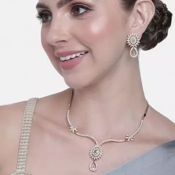 Estele Gold & Rhodium Plated Sparkling Necklace Set with Crystals for Women