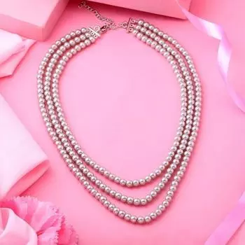 Estele grey pearl three layered necklace
