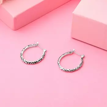 Estele Non Precious Metal Oxidized Patterned Silver Hoop Earrings for Girls