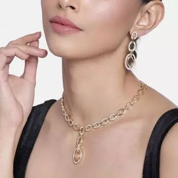 Estele - Opal Hoop Y Shaped Diamante Necklace Set