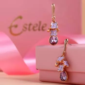 Estele purple coloured rose gold plated charms hanging earrings for women
