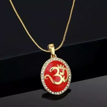 Estele - Red Enamel Gold Plated OM Pendant for Women / Girls
