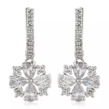 Estele Rhodium Plated American Diamond Flower Earrings for Women
