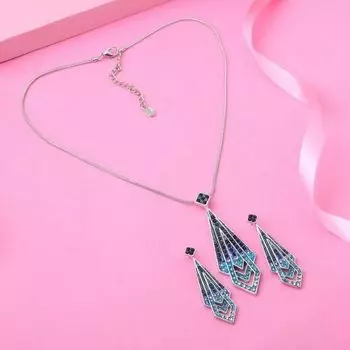 Estele Rhodium Plated Blue Tie Chain Necklaces