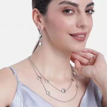 Estele Rhodium Plated Coin Designer Layered Necklace Set for Women