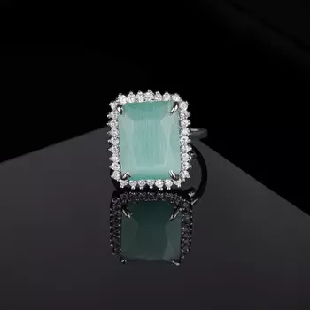 Estele Rhodium Plated CZ Adjustable Glorious Mint Green Finger Ring for Women