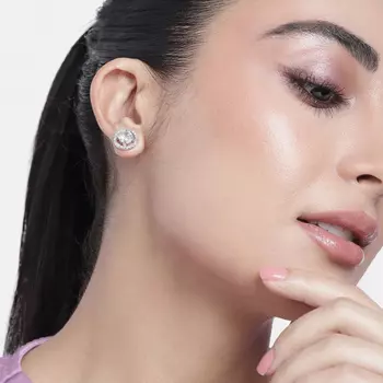 Estele Rhodium Plated CZ Circular Stud Earrings for Women