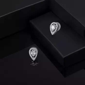 Estele Rhodium Plated CZ Drop Shaped Stud Earrings for Women