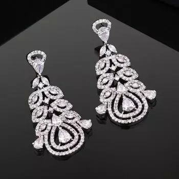 Estele Rhodium Plated CZ Fascinating Drop Earrings for Women