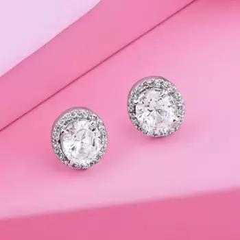 Estele Rhodium Plated CZ Gorgeous Stud Earrings for Women