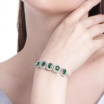 Estele Rhodium Plated CZ Ossum Octagon Bracelet With Emerald Crystals for Women
