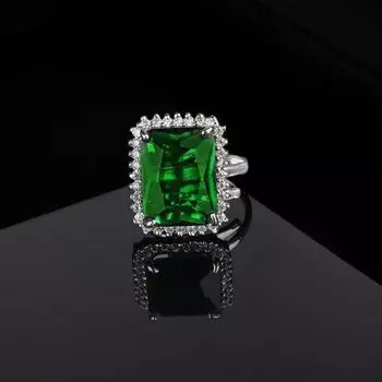 Estele Rhodium Plated CZ Radiant Adjustable Emerald/ Green Finger Ring for Women