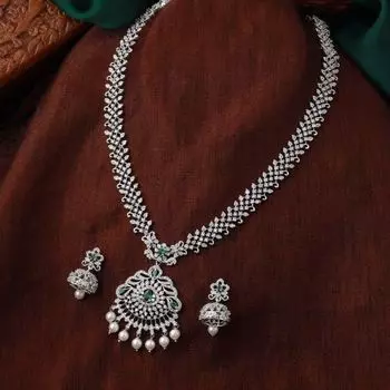 Estele Rhodium Plated CZ Ravishing Necklace Set with Pearls for Women