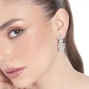 Estele Rhodium Plated CZ Sparkling Earrings with Mint Green Stones for Women