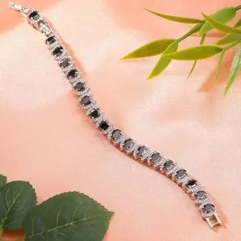 Estele Rhodium Plated CZ Stunning Bracelet with Black Stones for Women