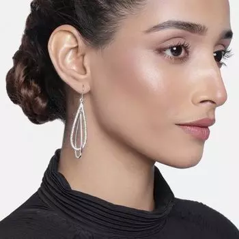 Estele Rhodium Plated Designer Water Drop Shaped Earrings With Austrian Crystals