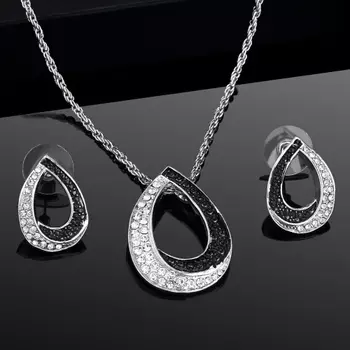 Estele Rhodium Plated Dew Drop Dawn & Dusk Diamante Pendant Set for Women / Girls