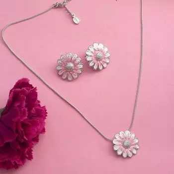Estele Rhodium Plated enamel flower Pendant Set for Women