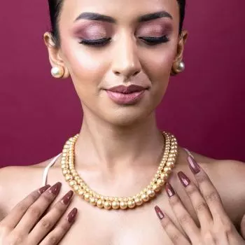 Estele Rhodium Plated Glowing Double Line Pearl Necklace Set for Women