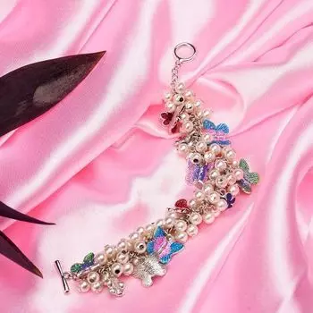 Estele Rhodium Plated Pearly Gardenia Bracelet for Women