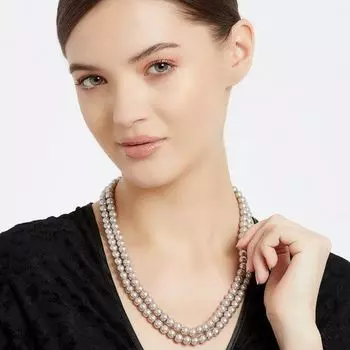 Estele Rhodium Plated- Purple Pearl Double Line Necklace for Women