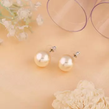 Estele Rhodium Plated Sparkling Cream Pearl Stud Earrings for Women