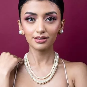 Estele Rhodium Plated Stunning Double Line Pearl Necklace Set for Women