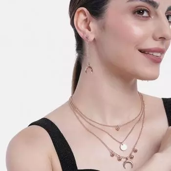 Estele Rose Gold Plated 3 Layer Designer Necklace with Earrings for Girls & Women