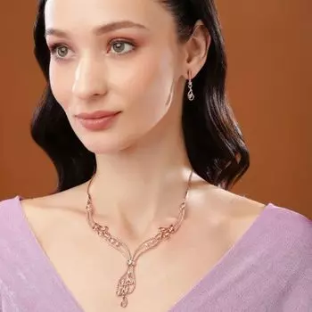 Estele Rose Gold Plated Beautiful Designer Necklace Set with Crystals for Women