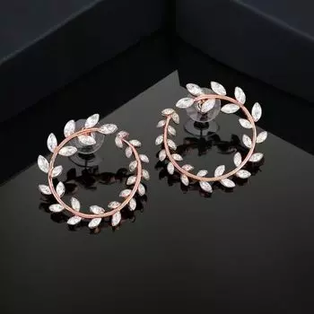 Estele Rose Gold Plated Circular Earrings with Crystals for Women