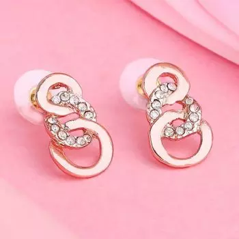 Estele Rose Gold Plated Circular Stud Earrings with Austrian Crystals for Women