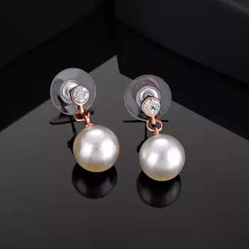 Estele Rose Gold Plated Circular Stud Earrings with Pearl for Women
