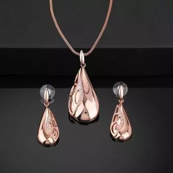 Estele Rose Gold Plated Classic Drop Designer Necklace Set with Crystals for Women