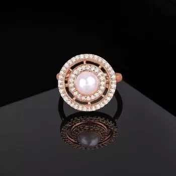 Estele Rose Gold Plated CZ Adjustable Circular Shaped Finger Ring for Women