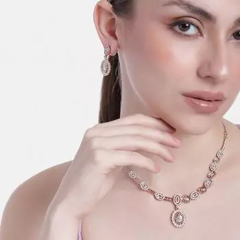 Estele Rose Gold Plated CZ Attractive Elliptical Designer Necklace Set for Women