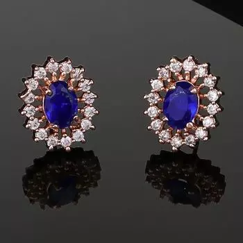Estele Rose Gold Plated CZ Beautiful Round Designer Stud Earrings with Blue Stones for Women