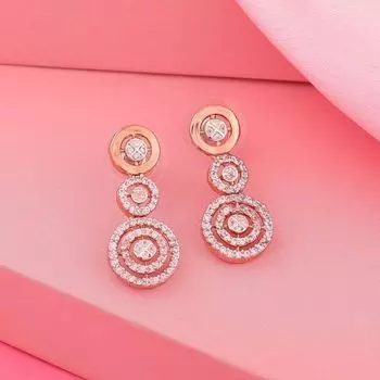 Estele Rose Gold Plated CZ Circular Designer Earrings for Women