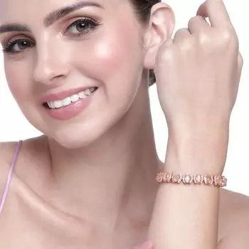Estele Rose Gold Plated CZ Dazzling Bracelet with Mint Orange Stones for Women