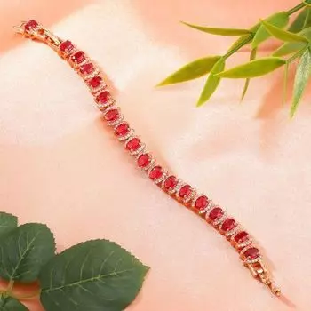 Estele Rose Gold Plated CZ Dazzling Bracelet with Tourmaline Pink Stones for Women
