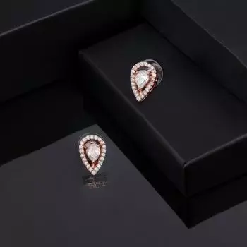 Estele Rose Gold Plated CZ Drop Shaped Stud Earrings for Women